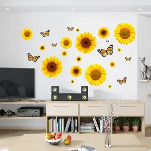 Sunflower Butterfly Wall Stickers for Living Room Bedroom Decor, Cute Decorative Decal Floral Decals for Home Decoration, Easy Peel and Stick Art