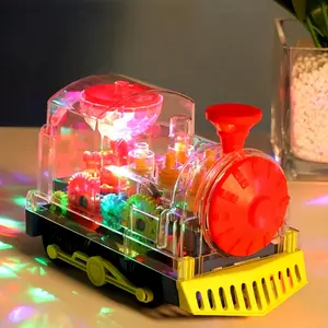 Transparent Gear Train Toy, Electric Universal Walking Train with Light Music, Interactive Educational Toy for Kids, Perfect for Christmas Birthday Easter Gift