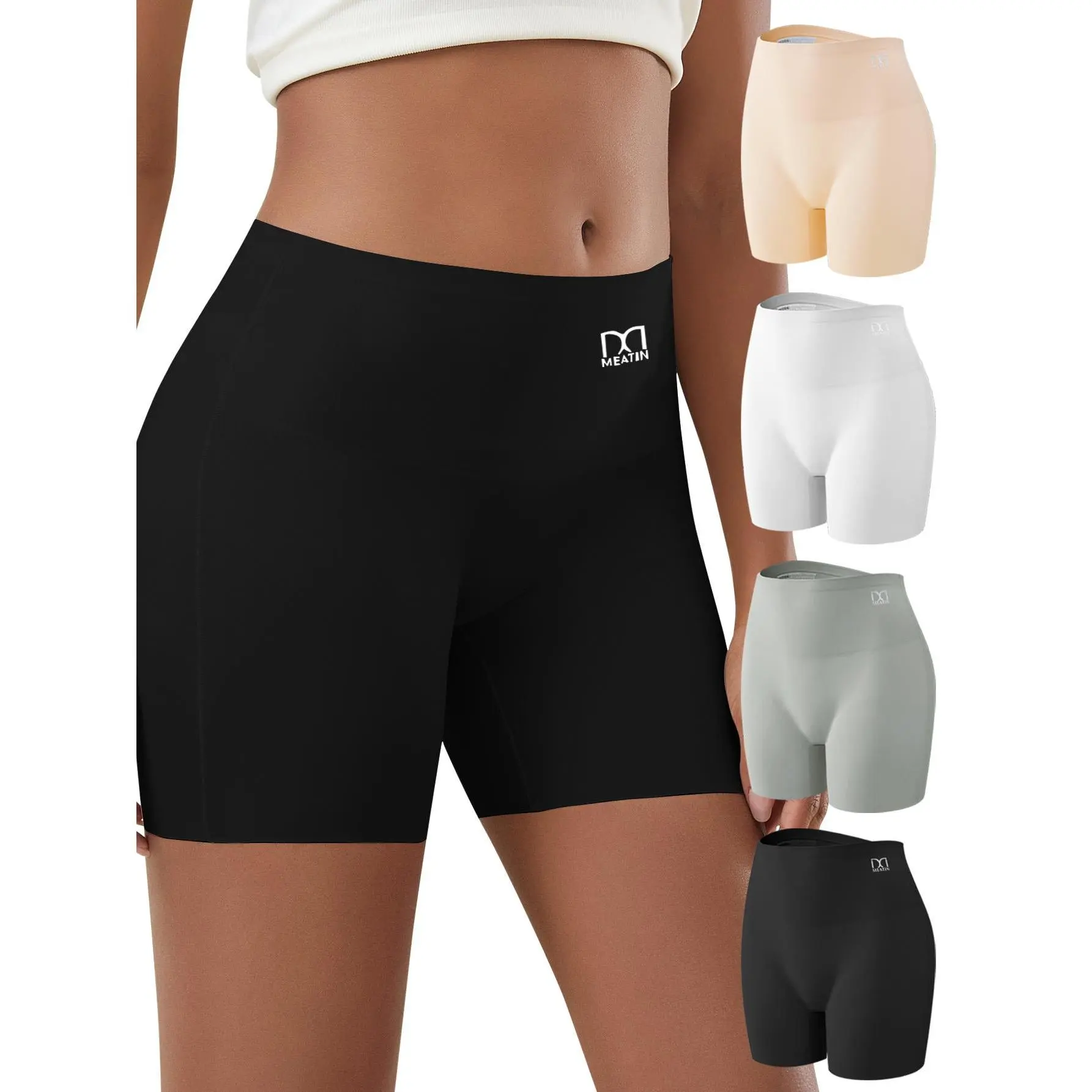 QUASTI 4PCS Women's High-Waisted Seamless Breathable Boxer Briefs - Basic Minimalist Full-Coverage Soft Stretchy Solid Color Athletic Activewear Underwear, S-XXL Fit Fabric
