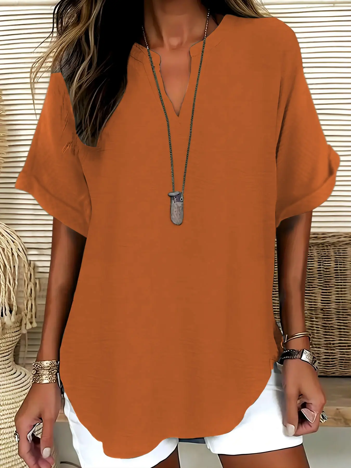 Women's Plain Short Sleeve Blouse, Casual Solid Color Top for Daily Wear, Ladies Clothes for All Seasons