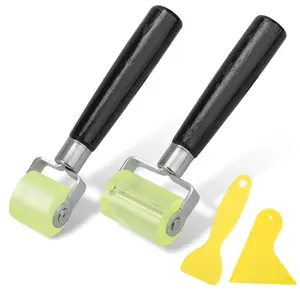 2pcs Pressure Rollers, 30 and 50mm Rubber Roller with 2 Foil Squeegees, Silicone Hand Pressure Roller, Part Pressure Roller Set for Edge Tape and for Welding PVC Tarpaulins