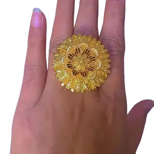 Gold Plated Adjustable Big Finger Ring for Women - Elegant Design with Unique Patterns