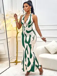 Wavy Pattern Ruched Bodycon Dress - Elegant Summer Party Vacation Wear