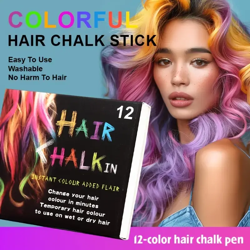 12-Color Temporary Hair Chalk Sticks Set, Washable Hair Coloring Tool for Cosplay Parties,  Easy To Clean, Safe For Natural Hair Coloring, Hair Dye Chalk, Makeup, Hair Color Sticks, Perfect Gift