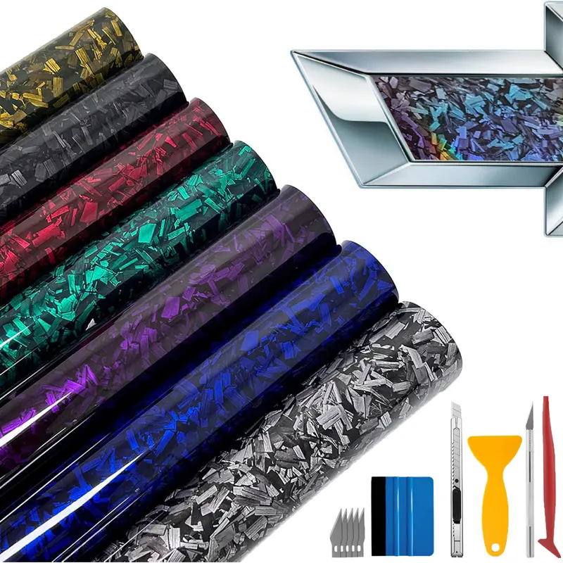Forged Look Carbon Fiber Vinyl Roll with 5PCS Tool Kits - 1x5 ft Size, High Gloss, Air Release, Self-Adhesive, Scratch Healing, Universal Fit for Vehicle Exterior Decoration, DIY Car Wrapping, Car Exterior Accessory Sticker Film