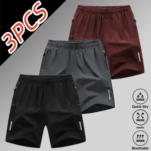 3-pack men’s quick-dry athletic shorts made from breathable ice silk that is skin-friendly; elastic waistband fits comfortably without chafing; zippered pockets—versatile shorts for running, fitness, and everyday workouts. Casual Men's