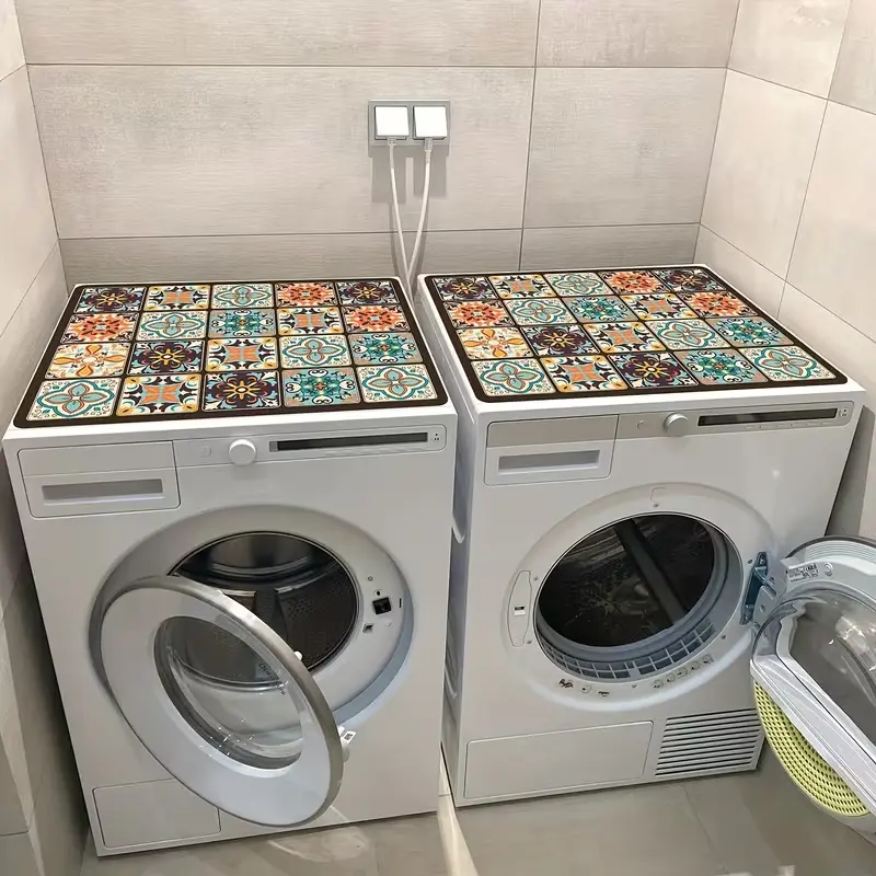 Retro Mosaic Household Washing Machine Cover - Waterproof, Food-Grade Silica Rubber, 23.62x19.69in Dust Accessory, Water Absorbent Washing Cover, Decoration That Adds Charm to Home Refresh Projects, Neatens Laundry Room Look for Kitchen