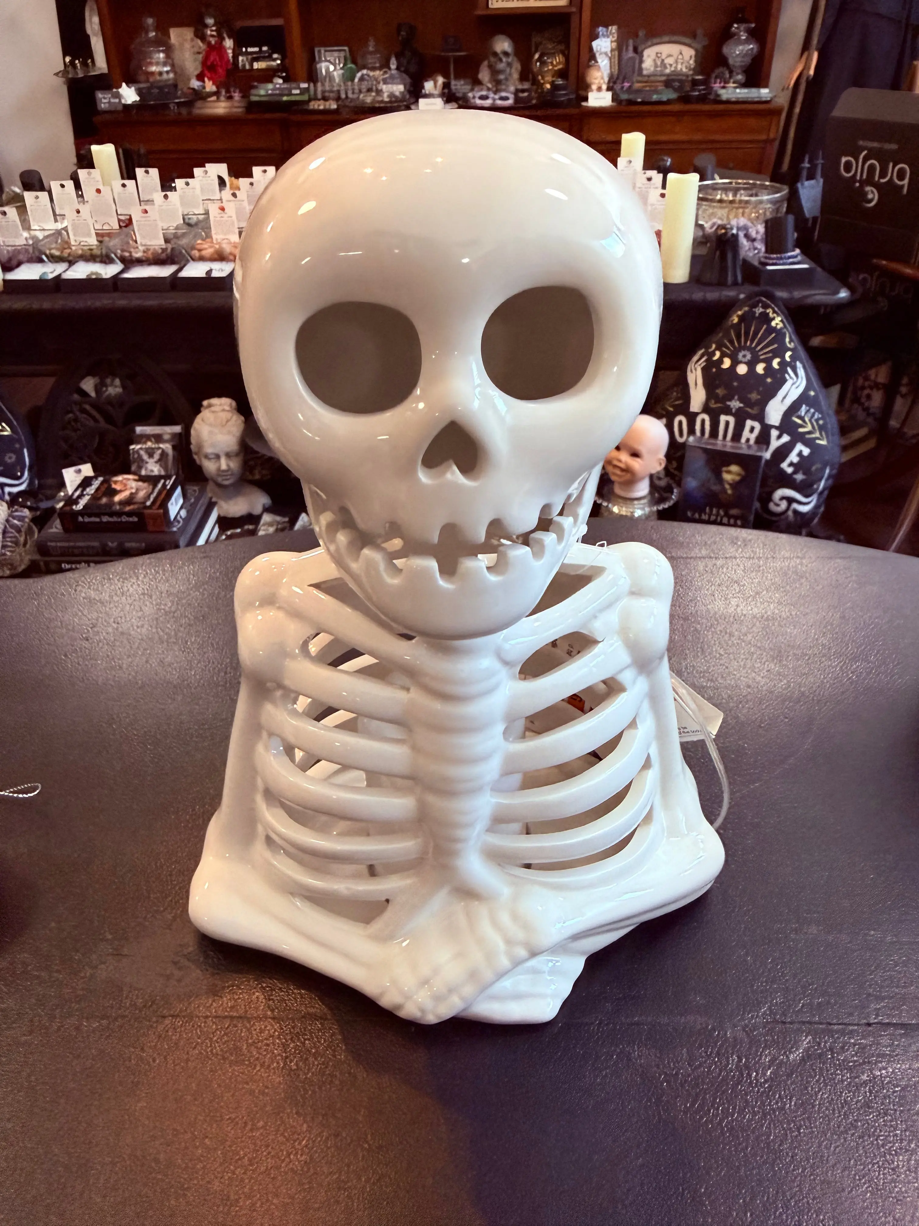 Sitting Skeleton Light-Up Porcelain Figure