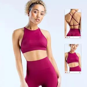 DFYNE New Crossover Back Yoga Sports Bra Seamless Open Back Beautiful Back High Stretch Breathable Fitness Top