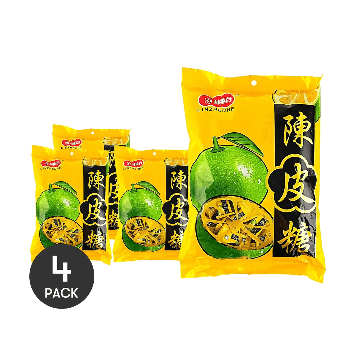 4 Pack LINZHENHE Chenpi Tangerine Peel Candy 17.64 oz Each - Chinese Traditional Hard Candy, Digestive Aid