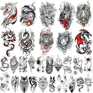 Large Temporary Tattoos for Men Women 30 Sheets Dragon Tiger Fake Tattoo Sticker Long Lasting