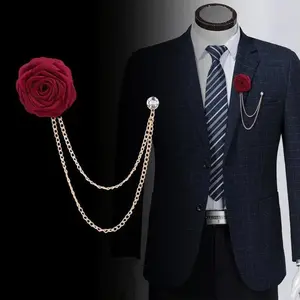 1pc Fashionable Alloy Rose Brooch with Golden Tassel Chain - Elegant Suit Accessory for Men & Women, Perfect for Weddings & Formal Events