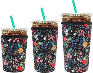 Reusable Neoprene Insulator Sleeve for Iced Coffee Cups, 3 Pack Coffee Coolies sleeves for Iced & Hot Drinks, Cold Beverage Cooler Compatible with Starbucks Dunkin Coffee and More Drinkware Mug
