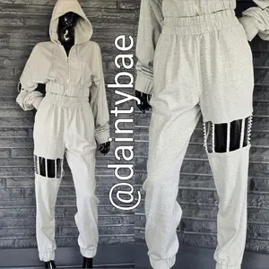Akira Fashion Jogger & Jacket Cropped Pearls  Large Women Womenswear Suits Elastic Bag Overalls