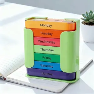 Kayoura 7-Day Pill Organizer - Large Capacity Portable Daily 1-Count Vitamin Medicine Tablet Dispenser for Home, Travel - Multicolor Healthcare Supplement Storage Case