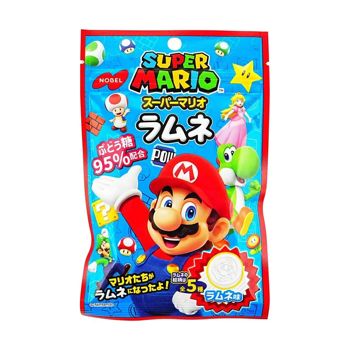 NOBEL Super Mario Ramune Candy 40g - 95% Glucose, Japanese Energy Snack