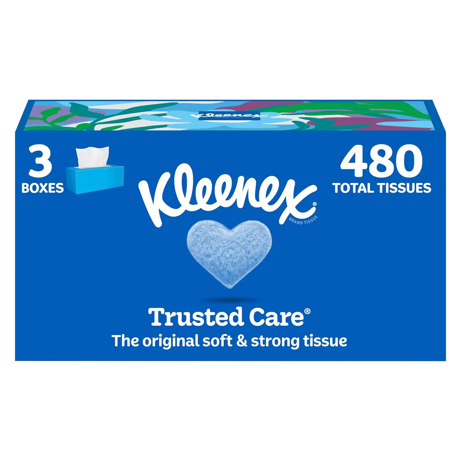 Kleenex Trusted Care Facial Tissues, 3 Flat Boxes, 160 Tissues per Box