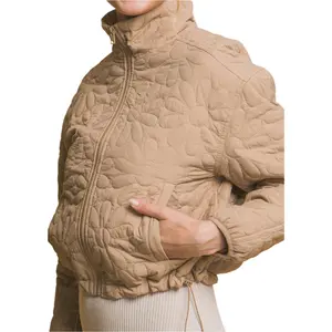 Fall Sunset Floral Quilted Zip-Up Jacket Khaki