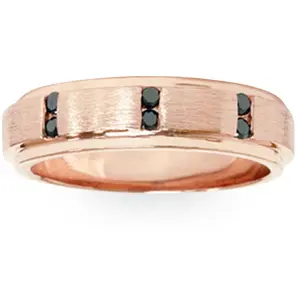 1/8ct Mens Rose Gold Brushed Treated Black Diamond Wedding Ring 14k