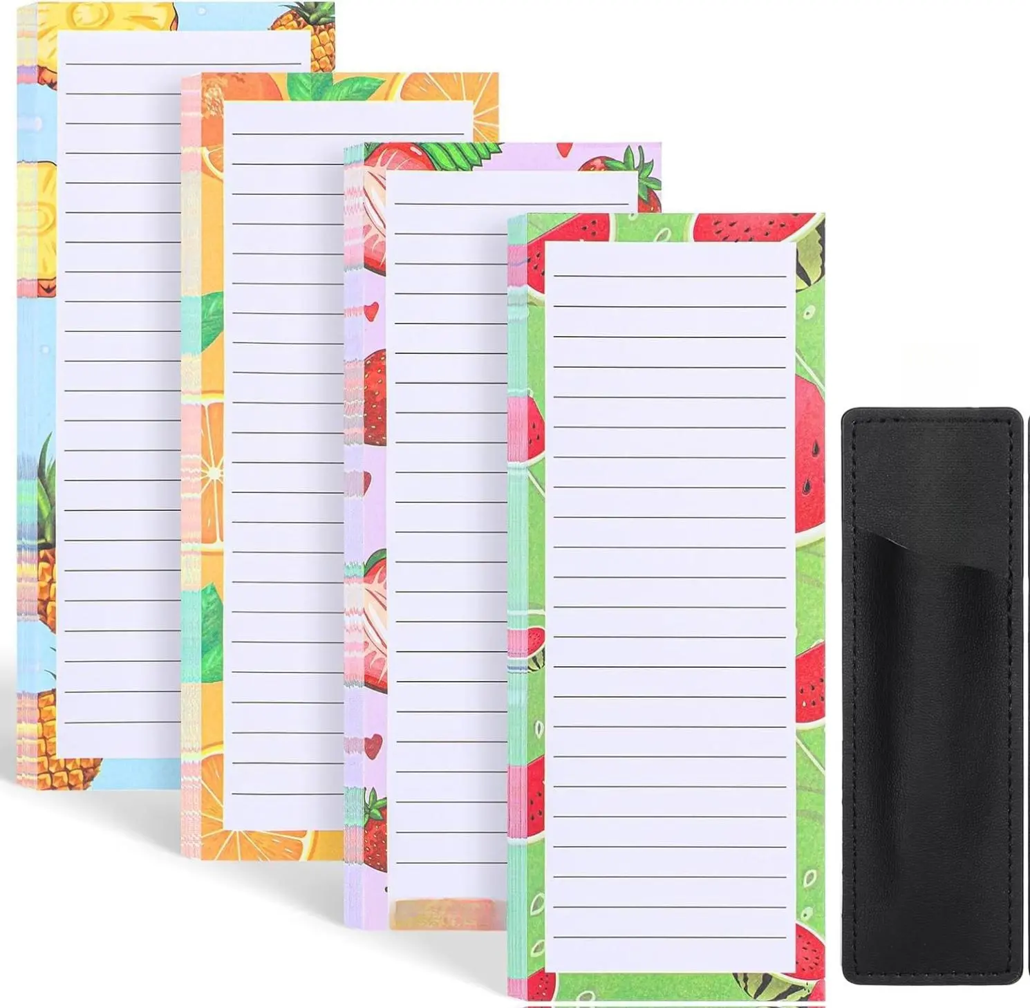 Magnetic Note Pad for Fridge 4 Pack with Pen Holder 200 Sheets Grocery List Pad Fruit Design Thick Paper Meal Planner for Fridge