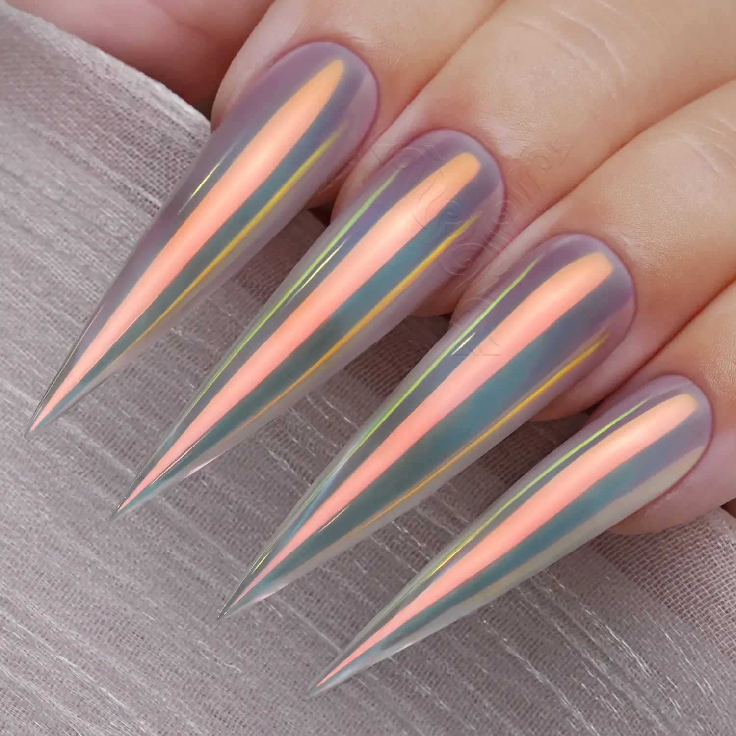 YOKEFELLOW GleamTap Cushion Aurora Chrome Nail Powder GT112 Golden Hour/Purple Blue with Light Orange Sheen Magic Mirror Powder Nail Chrome Powder Super Shine Aurora Metallic Chrome Powder Nail Art Glitter Decoration for Home DIY Salon Manicure