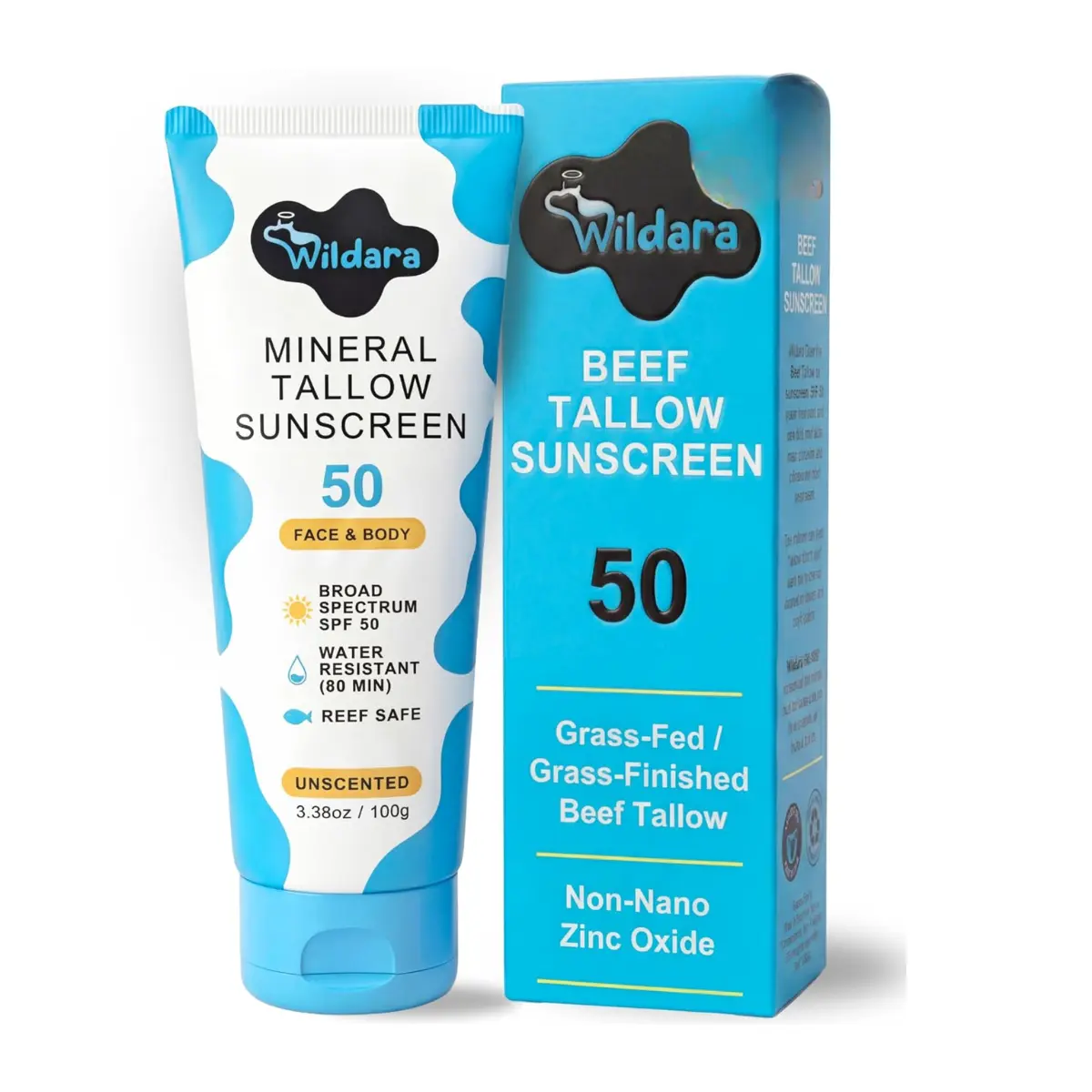 Beef Tallow Mineral Sunscreen Lotion SPF 50 - Unscented, Reef Safe, Water Resistant, Zinc Oxide Infused, Made in USA for Face & Body