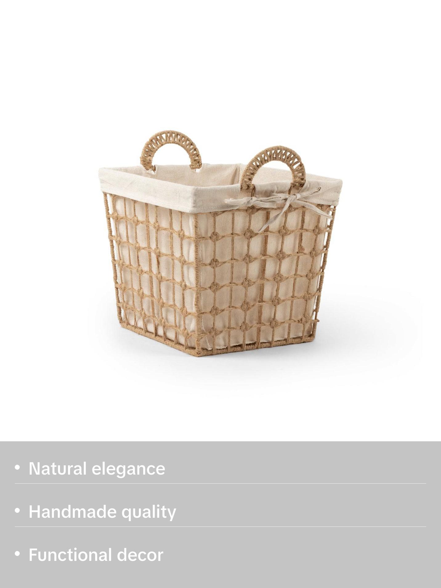 Square Hemp Tied Wire Basket with Fabric Inner