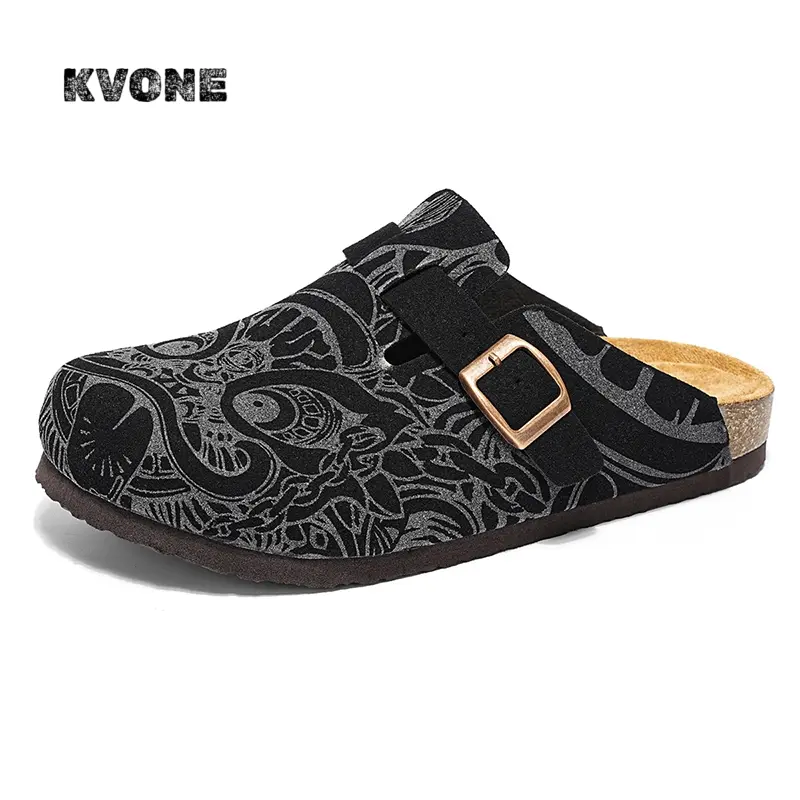 KVONE-Unisex Comfortable Suede Clogs with Adjustable Strap | arch support flat buckle clog | slip-resistant sole | platform mule| indoor outdoor slipper | It has a luminous effect at night and is suitable for wearing at parties and gatherings.