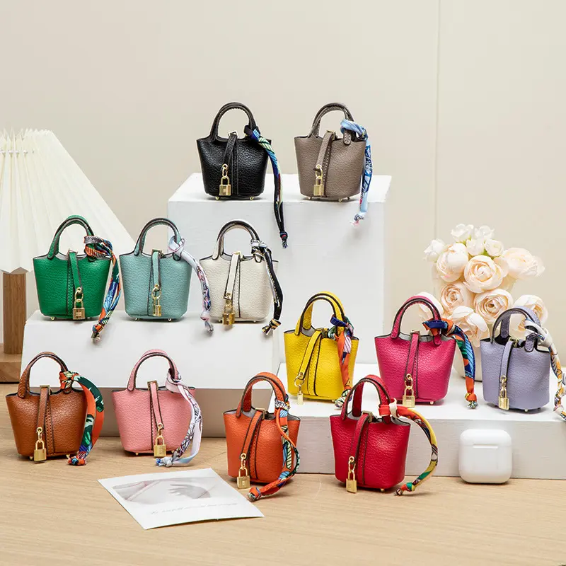 Mini Vegetable Basket Bag Pendant Keychain - High Quality Leather with Colorful Strap, Cute Car Keychain & Bag Charm Accessory
