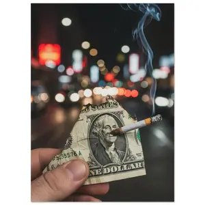 Money Smoking Cigarette City Night Poster – Urban Street Art Aesthetic Wall Decor