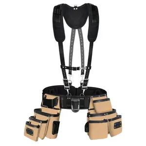 26 Pocket Leather-Nylon Tool Belt with Suspenders for Carpenters, Electricians & Framers