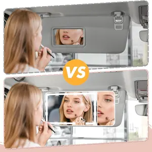 Rechargeable LED Car Makeup Mirror, Touch Control Dimmable, Three Color Lights, Tri-Fold Design, 3x Magnification, USB PD Charging