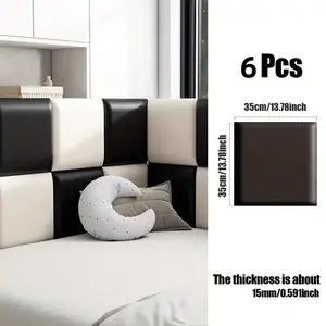 6-Piece Self-Adhesive Wall Panels, //blue Soft Padding, Anti-Collision Soundproof DIY Decor, Easy Peel & Stick, High-Quality Leather Material