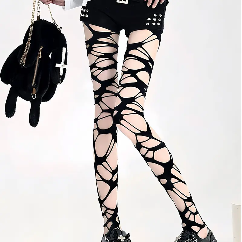 Women's Ripped Skinny Pants Gothic Punk Style Cutout Long Socks Y2K Ripped Stockings Fashion Trendy Accessory Thigh Highs Clothing