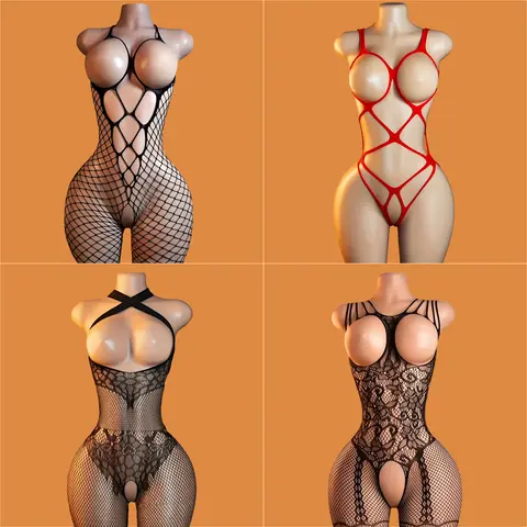 Women's 4-Piece Minimalist Elegant Basic Lingerie Set - Polyester One Size Teddy, Corset, Fishnet Bodysuit, Babydoll with Sheer Cut-Outs, Lace-Up Women's Clothes Feminine Adult Items Intimate Nightwear Gift