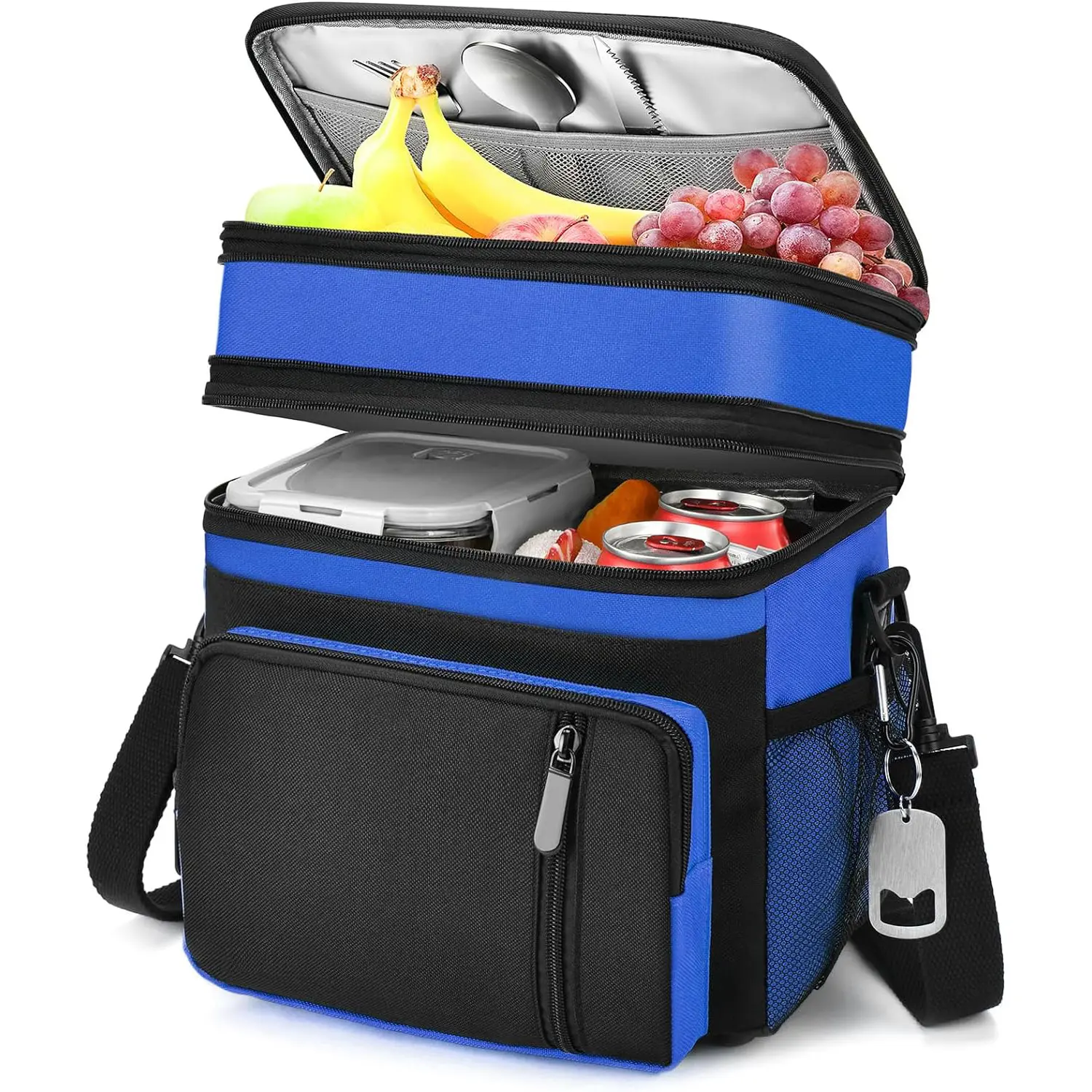 Lunch Box for Men/Mother's Day , Insulated Adult Lunch Box with Bottle Opener, Expandable Double Cooler Tote for Work/Picnic/Beach-16L (Sapphire Blue)