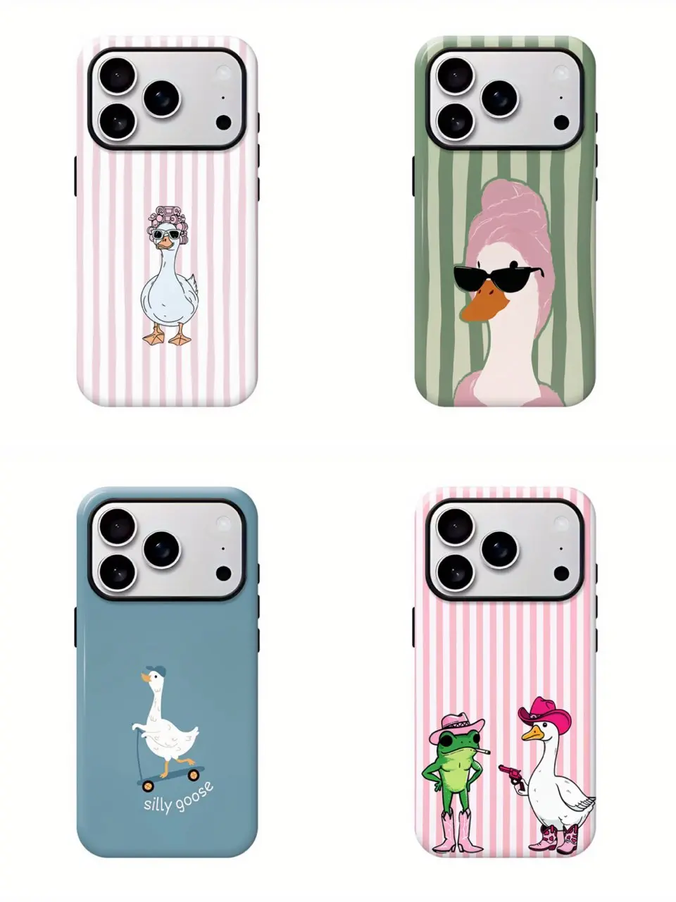 Magnetic Case Retro Silly Goose Phone Case, 90s Western Duck Tough Cover, Bold Striped Summer Aesthetic Protective Case, Compatible for iPhone 17 16 15 14 13 12 11, Perfect Holiday Gift