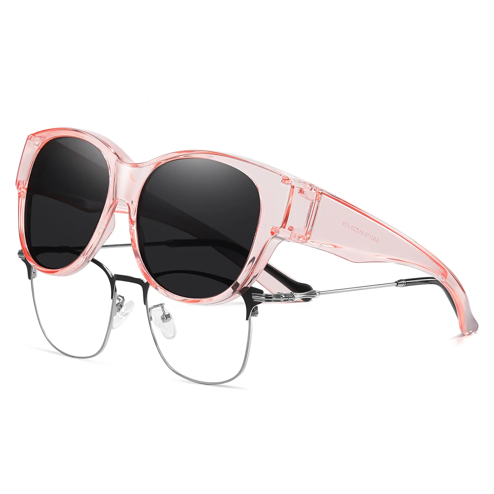 Transparent Pink Frame Grey Lens