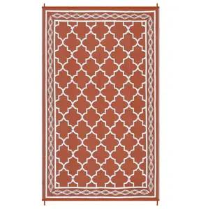 9 x 12 ft Red and White Reversible Plastic Rectangular Home Decor Rug, Durable Lightweight Modern Moroccan Geometric Rug with Rhomb Border, Outdoor Use for Beach, Patio, Durable Area Rugs