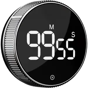 Kitchen Timer with LED Digital Display  Efficana for  Classroom Gym Office, Volume and Brightness Adjustable Productivity Timer (Silvery)