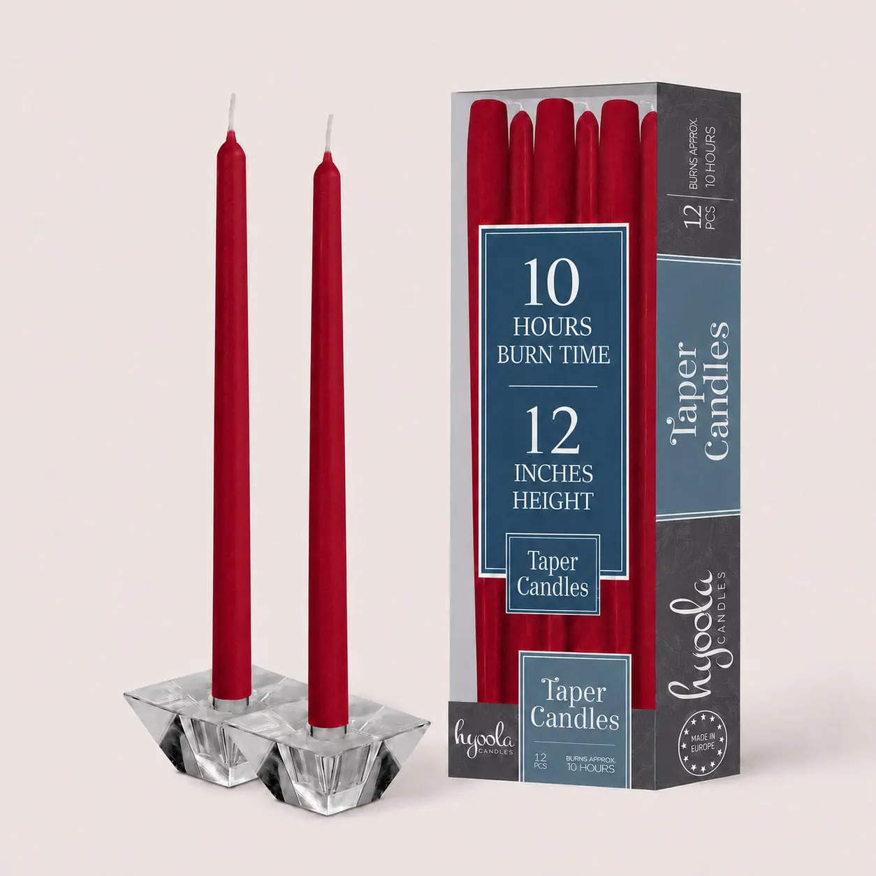 Cherry Red Taper Candles - 12 Inch - 12 Pack