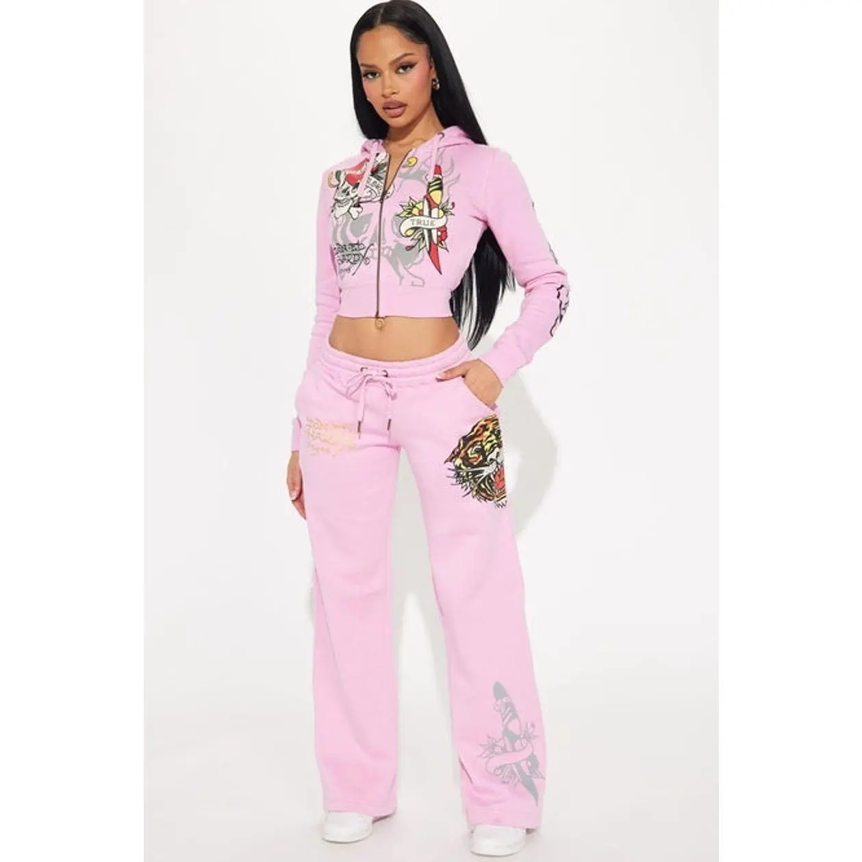 Ed Hardy Tiger Roar Zip Up Hoodie - Pink 3 - TikTok Shop