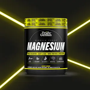 Truly Genius Magnesium Glycinate, Citrate, Coconut Lemonade Flavored Powder with GABA, Inositol, Valerian Root, L-Theanine, Sea Moss, Ashwagandha. Relaxation, Sleep Quality, Recovery, Calmness, and Overall Health. Muscle Healthcare. Fitness