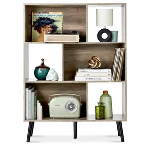 Best Choice Products  3-Tier Mid-Century Modern Wooden Bookcase w/ Removable Back Panels, Offset Pine Legs