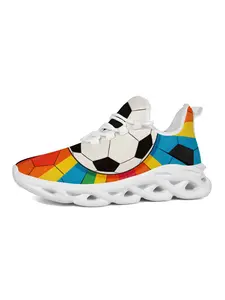 Exclusive Recommendation! Colorful Football Print Blade Sole Sports Shoes, Rainbow Color Block, World Cup Street Trend, Lightweight Hollow Out Cushioning