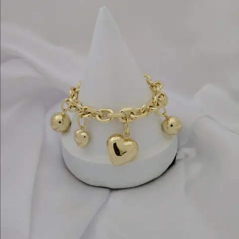 Pulso 005 Gold Plated Bracelet with Heart and Ball Charms for Women's Fashion Accessories