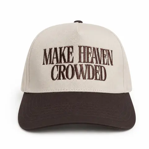 MAKE HEAVEN CROWDED 2-Tone Classic Trucker Hat - Embroidered Cotton-Poly Headwear, Lightweight, UV Protection, Adjustable Snapback, High-Quality Faith Embroidered Hat, Bold Message Stitch, Christian Gift for Church Events