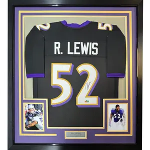 No Framed Facsimile Autographed Ray Lewis  Baltimore Black Reprint Laser Auto Football Jersey