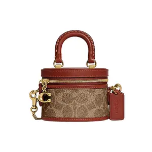 Coach Trail 12 Mini Chain Bag with Leather and Coated Canvas in Brown and Rust