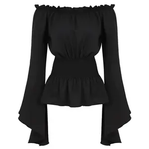 Renaissance shirt Blouse Off Shoulder Trumpet Long Sleeve Peasant Tops Medieval Victorian Costume 6530 Women's clothing